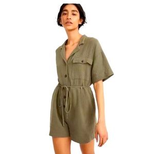 Madewell Green Lightspun Belted Safari Romper Size XL!
